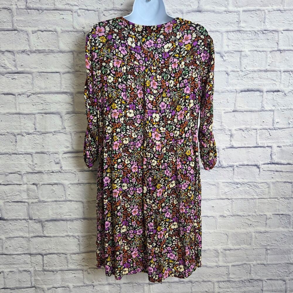 Democracy Small Baby Doll Tunic Floral Mini Dress with Pockets - Picture 2 of 11